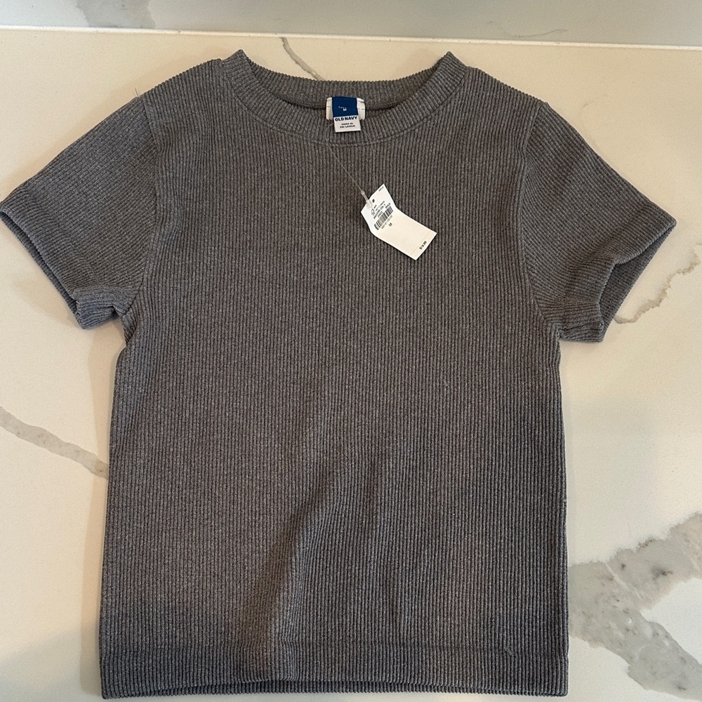 Gray Ribbed Short Sleeve Top NWT